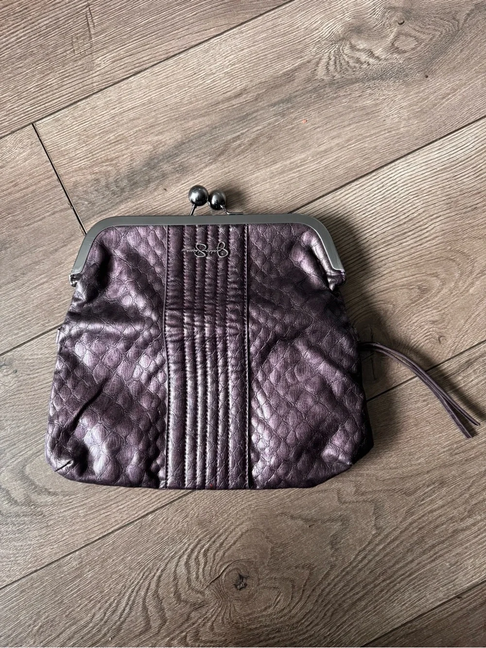 Jessica Simpson Metallic Plum Quilted Clutch with Frame Detail